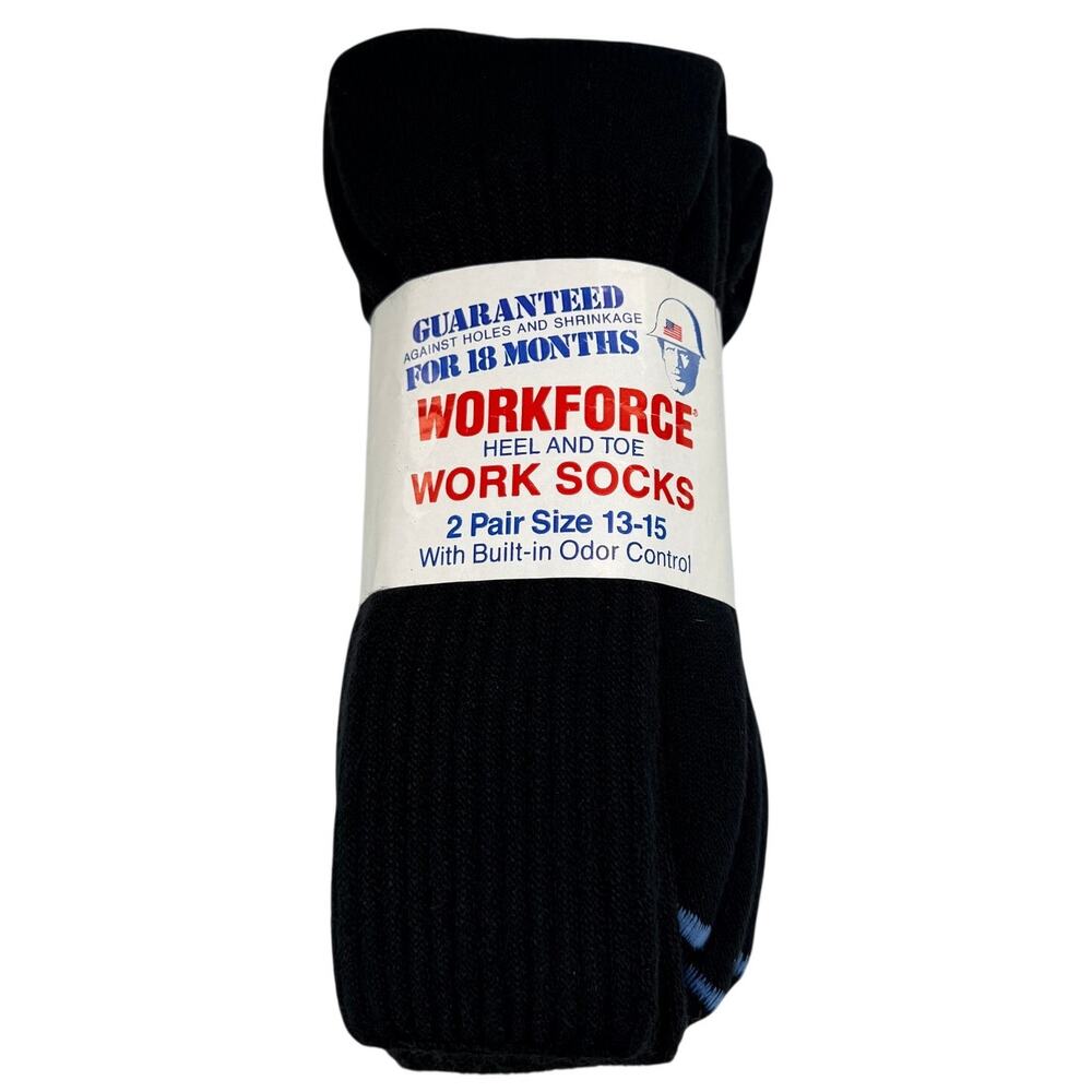 NOS Vintage Workforce Work Socks Men Size 13-15 Black 2 Pair Fully Cushioned USA
